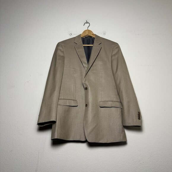 Michael Kors Blazer Coat Jacket Men 46R Beige Brown Formal Silk Wool Prep Polka - Picture 1 of 14